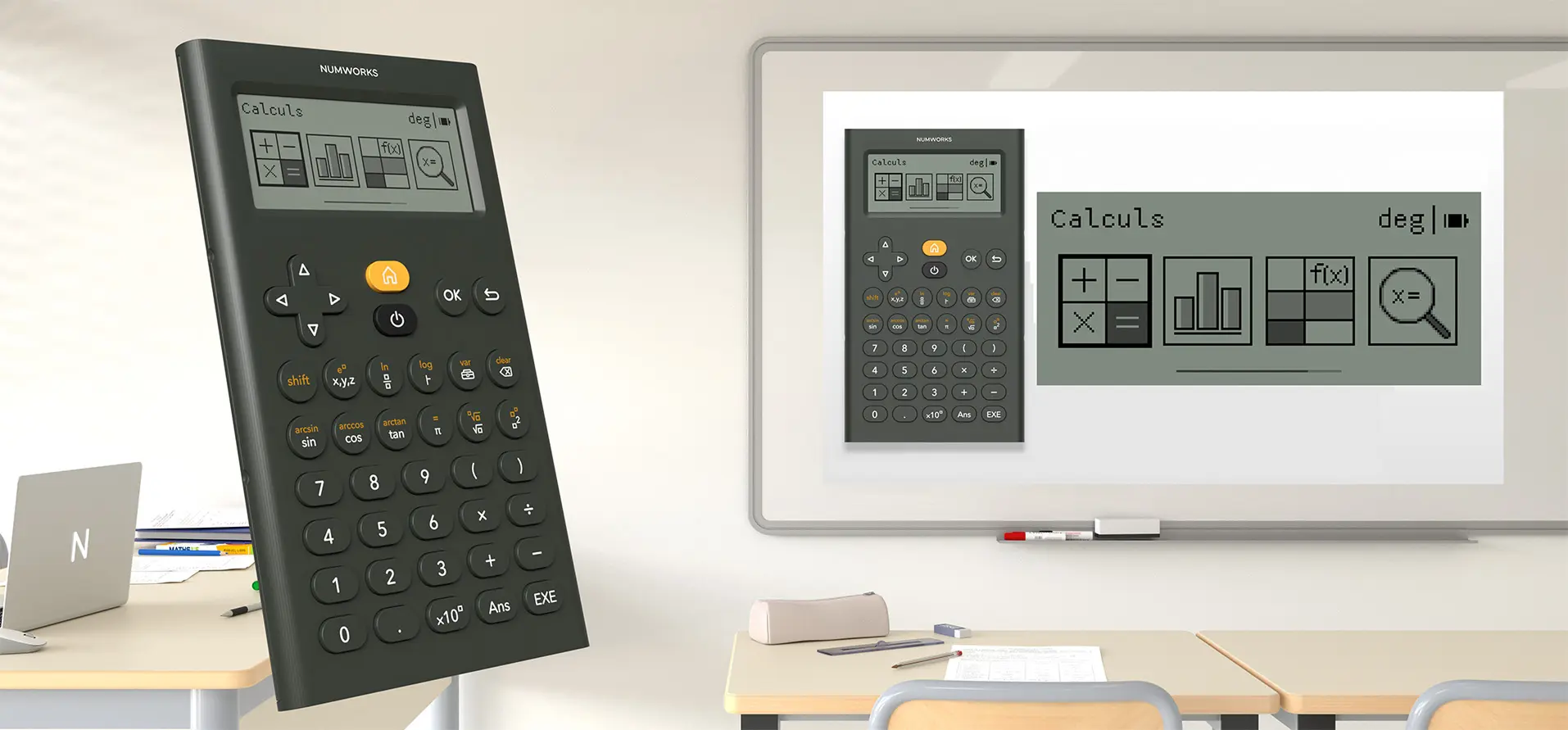 L'émulateur de la calculatrice scientifique video-projeté dans une salle de classe