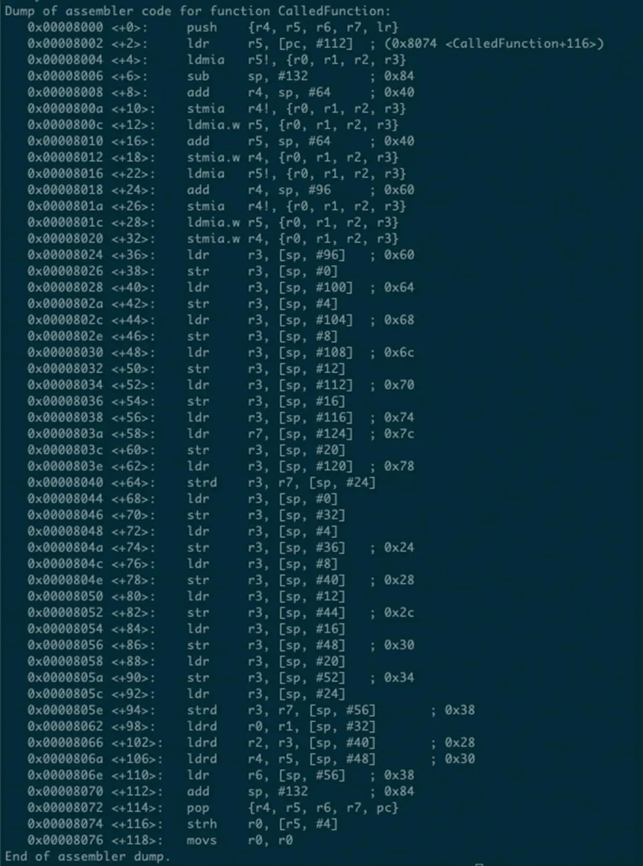 Code assembleur généré pour CalledFunction