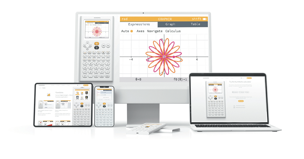 The NumWorks emulator on a computer, phone, and tablet