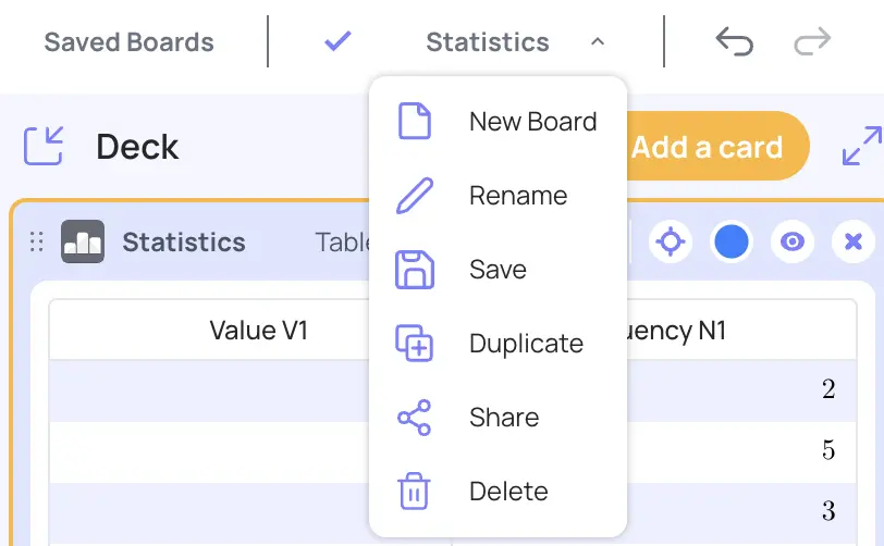 Options for a saved board