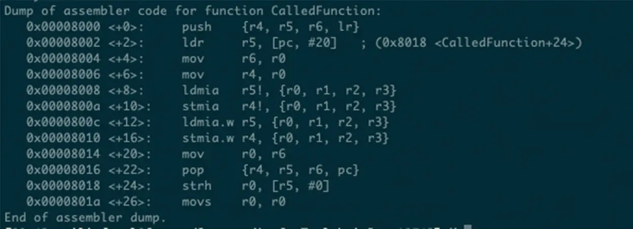 Code assembleur généré pour CalledFunction sans VFP